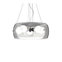 Lampa wisząca Audi-10 SP5 Ideal Lux 103983 Posiada metalową ramę wykończoną w chromie oraz klosz z przezroczystego dmuchanego szkła
