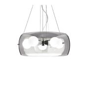 Lampa wisząca Audi-10 SP5 Ideal Lux 103983 Posiada metalową ramę wykończoną w chromie oraz klosz z przezroczystego dmuchanego szkła