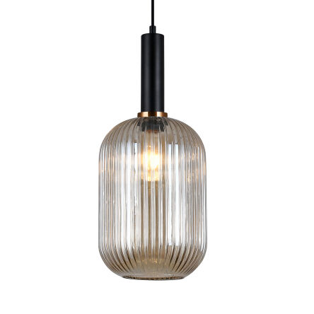 Lampa wisząca ANTIOLA PND-5588-1L-BK+AMB Italux SZKLANY BURSZTYNOWY KLOSZ  CZARNE AKCENTY ŚREDNICA 20 CM