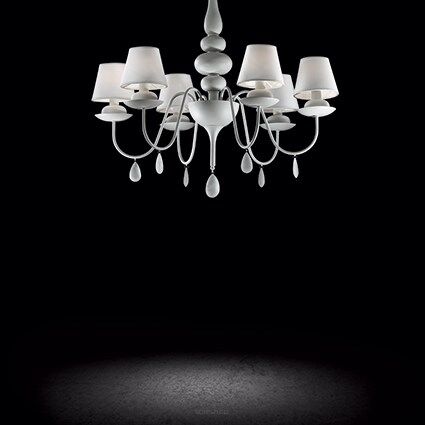 Lampa wisząca Blanche SP6 Ideal Lux  035581  Metalowa rama wykończona satynowym czarnym lakierem abażury białe