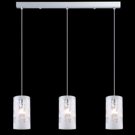 Lampa wisząca Sense MDM1673-3 Italux  nowoczesna lampa wykończenie w kolorze chromu klosze w kształcie tub ze szkła z dekoracyjnymi motywami kwiatowymi