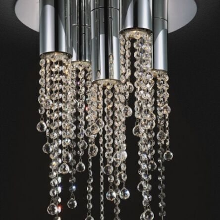 Plafon Larix MX93708-5A Italux eleganckie klosze z metalu w kształcie tub spod nich wyłaniają się kryształki podsufitka na kole