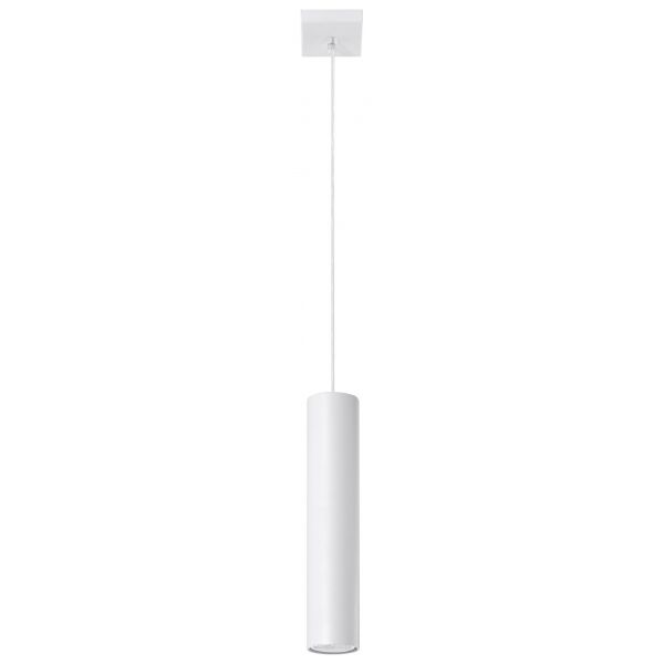Lampa wisząca LAGOS 1 biały wisząca biała tuba na kwadratowej podsufitce elegancka stylowa