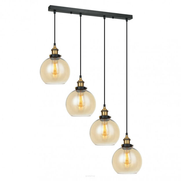 Lampa wisząca CARDENA MDM-4330/4 GD+AMB Italux 4 klosze zawieszone na podłużnej podsufitce CZARNY / ZŁOTY / BURSZTYNOWY  
