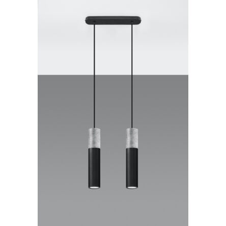LAMPA  WISZĄCA BORGIO 2 CZARNE STALOWE TUBY ZAKOŃCZONE BETONEM IDEALNA DO SALONU SL.0651 SOLLUX