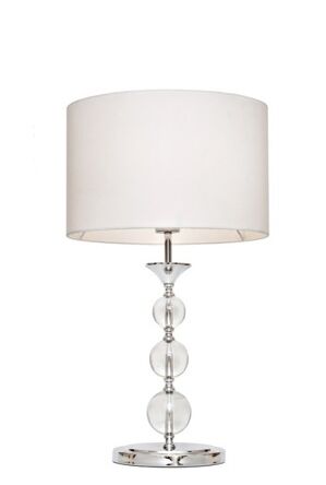 Lampa stołowa Rea RLT93163-1W Zuma Line biała okrągły abażur podstawa chromowana kryształowe kule