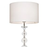 Lampa stołowa Rea RLT93163-1W Zuma Line biała okrągły abażur podstawa chromowana kryształowe kule