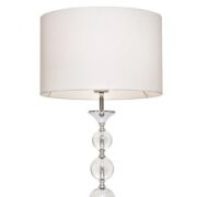 Lampa stołowa Rea RLT93163-1W Zuma Line biała okrągły abażur podstawa chromowana kryształowe kule