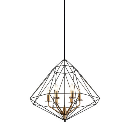 Lampa wisząca Maresmo PEN-6369-6-BKBR Italux  ABAŻUR W KSZTAŁCIE DIAMENTU AŻUROWY INSPIROWANA STYLEM INDUSTRIALNYM CZARNY / ZŁOTY ŚR. 65 CM