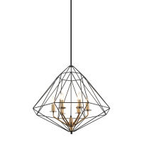 Lampa wisząca Maresmo PEN-6369-6-BKBR Italux  ABAŻUR W KSZTAŁCIE DIAMENTU AŻUROWY INSPIROWANA STYLEM INDUSTRIALNYM CZARNY / ZŁOTY ŚR. 65 CM