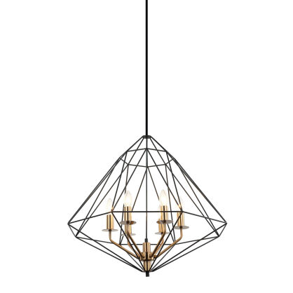 Lampa wisząca Maresmo PEN-6369-6-BKBR Italux  ABAŻUR W KSZTAŁCIE DIAMENTU AŻUROWY INSPIROWANA STYLEM INDUSTRIALNYM CZARNY / ZŁOTY ŚR. 65 CM