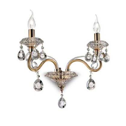 Kinkiet NEGRESCO AP2 Ideal Lux 087757  Rama  z pozłacanego metalu zwisające kryształki pałacowy styl