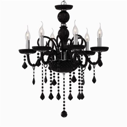 Lampa wisząca Giudecca SP6 NERO Ideal Lux  032504 z ręcznie dmuchanego szkła w kolorze czarnym z chromowanymi metalowymi dodatkami ozdobą są wisiorki z kryształków