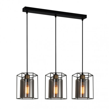 Lampa wisząca Kalula PND-78901-3-BK+SG Italux trzy szklane klosze otulone metalową siatką