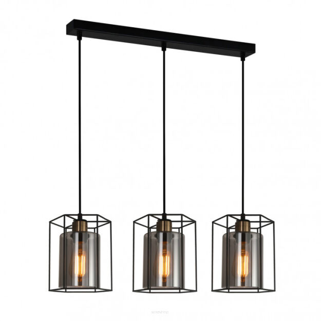 Lampa wisząca Kalula PND-78901-3-BK+SG Italux trzy szklane klosze otulone metalową siatką