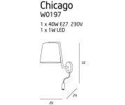 Kinkiet CHICAGO II CR + LED W0198 Maxlight Podstawa w kolorze chromu abażur z białej tkaniny ruchomy wysięgnik led do czytania - 2