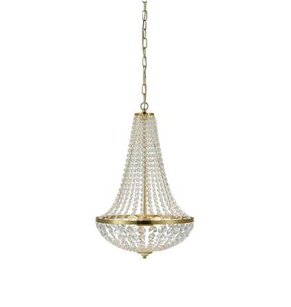 Lampa wisząca GRÄNSÖ granso 106119 Markslojd Styl pałacowy glamour przezroczyste kryształki metalowe elementy w kolorze złotym szczotkowanym dwa źródła światła E14 40 cm szerokości