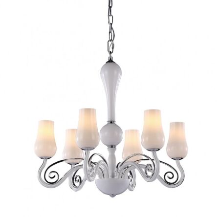 Klasyczna lampa wisząca Lybra MD10904-6A   Italux z białego szkła i stopu metali