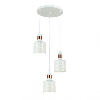 Lampa wisząca Restenza PND-2439-3-WH  Italux  3 ZWISY NA OKRĄGŁEJ PODSUFITCE BIAŁE AŻUROWE TUBY E27 designerska 