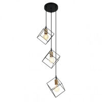 Lampa wisząca MORESTEL MDM-4244/3 BK+BRO Italux  INDUSTRIALNA METALOWA GEOMETRYCZNA  OPRAWA ŻARÓWKA W  KLATCE CZARNY / ZŁOTY 