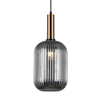 Lampa wisząca ANTIOLA PND-5588-1L-BRO+SG Italux  KARBOWANY DYMIONY SZKLANY KLOSZ  MOSIĘŻNE WYKOŃCZENIE ŚREDNICA 20 CM 