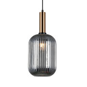 Lampa wisząca ANTIOLA PND-5588-1L-BRO+SG Italux  KARBOWANY DYMIONY SZKLANY KLOSZ  MOSIĘŻNE WYKOŃCZENIE ŚREDNICA 20 CM 