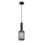 Lampa wisząca ANTIOLA PND-5588-1M-BK+SG Italux  SZKLANY DYMIONY KARBOWANY KLOSZ O ŚREDNICY 15 CM CZARNE WYKOŃCZENIE LAMPY - 2
