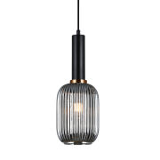 Lampa wisząca ANTIOLA PND-5588-1M-BK+SG Italux  SZKLANY DYMIONY KARBOWANY KLOSZ O ŚREDNICY 15 CM CZARNE WYKOŃCZENIE LAMPY