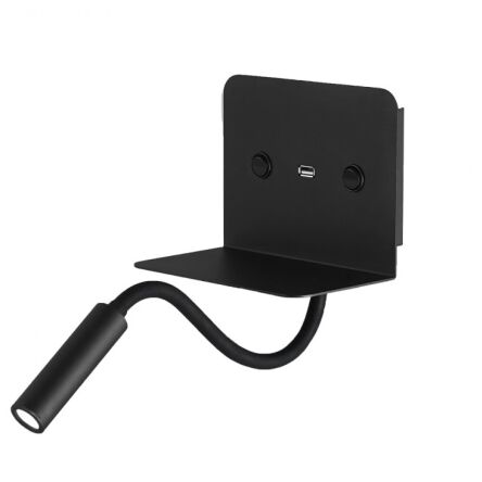 Lampka ścienna VERA AZ3201 USB 3000K/4000K czarna do czytania, wąska tuba umieszczona na ruchomej 