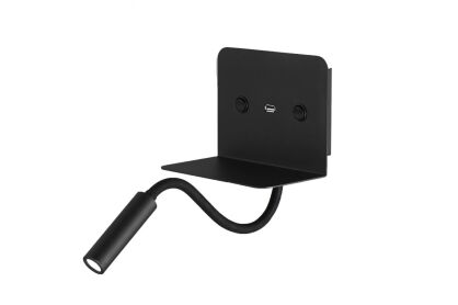 Lampka ścienna VERA AZ3201 USB 3000K/4000K czarna do czytania, wąska tuba umieszczona na ruchomej "gęsiej szyjce"