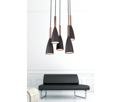 Lampa wisząca Soft P0148 BK Maxlight klosze wykończone w czarnym kolorze elementy dekoracyjne z drewna
