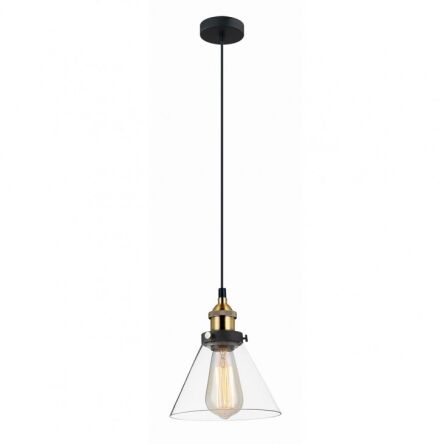 Lampa wisząca Getan  MDM-2564/1 Italux styl skandynawski  klosz z transparentnego szkła w kształcie stożka metalowe elementy mają kolor złoty i czarny