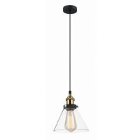 Lampa wisząca Getan  MDM-2564/1 Italux styl skandynawski  klosz z transparentnego szkła w kształcie stożka metalowe elementy mają kolor złoty i czarny