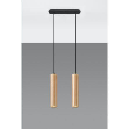 LAMPA  WISZĄCA LINO 2  DREWNIANE TUBY NA CZARNEJ  PODŁUŻNEJ PODSUFITCE PROSTA ELEGANCKA SL.0637 SOLLUX