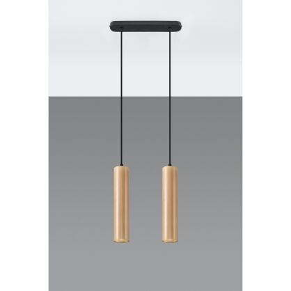 LAMPA  WISZĄCA LINO 2  DREWNIANE TUBY NA CZARNEJ  PODŁUŻNEJ PODSUFITCE PROSTA ELEGANCKA SL.0637 SOLLUX