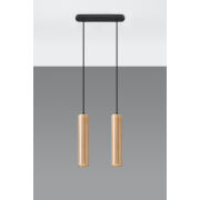 LAMPA  WISZĄCA LINO 2  DREWNIANE TUBY NA CZARNEJ  PODŁUŻNEJ PODSUFITCE PROSTA ELEGANCKA SL.0637 SOLLUX