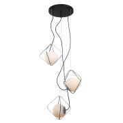 Lampa wisząca CANTO PEN-5696-3-BKCR Italux FANTAZYJNA FORMA SZKLANE KLOSZE W GEOMETRYCZNEJ KLATCE CZARNY / BIAŁY/ CHROM 
