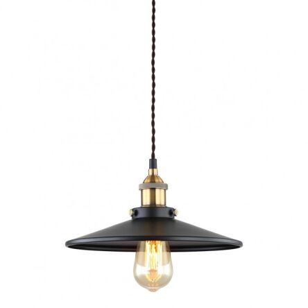 Lampa wisząca Verda - MDM-3458/1M BK+GD   Italux w surowym stylu industrialnym metalowy klosz czarny z ozdobnymi złotymi elementami 26 cm średnicy klosza