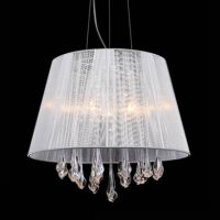 Lampa wisząca Isla MDM1869-3 WH Italux  biały abażur z tkaniny styl pałacowy elegancki kryształki