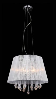 Lampa wisząca Isla MDM1869-3 WH Italux  biały abażur z tkaniny styl pałacowy elegancki kryształki
