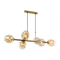 Lampa wisząca BORGO PND-30843-6 GD+AMB Italux Wgniecenia na kloszach modernistyczna złota