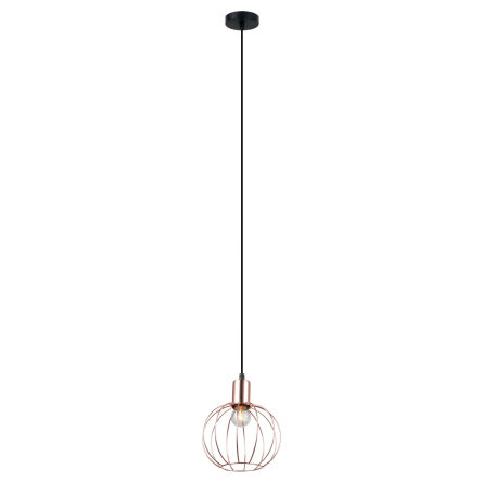 Lampa wisząca Gervais  MDM-3344/1 BK+COP Italux w stylu industrialnym metalowe elementy mają czarne wykończenie klosz z drutu w kolorze miedzianym