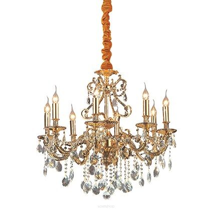Lampa wisząca Gioconda SP8 ORO Ideal Lux  060514   z odlewu metalu w kolorze złotym wisiorki  z kryształków