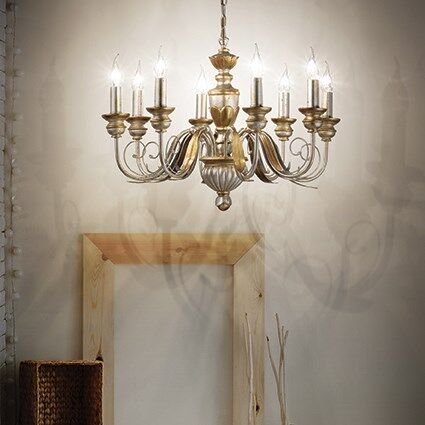 Lampa wisząca Dora SP8 Ideal Lux  020839 korpus wykonany z żywicy z ręcznie modelowanymi metalowymi ramionami dekoracje w kolorze antycznego złota