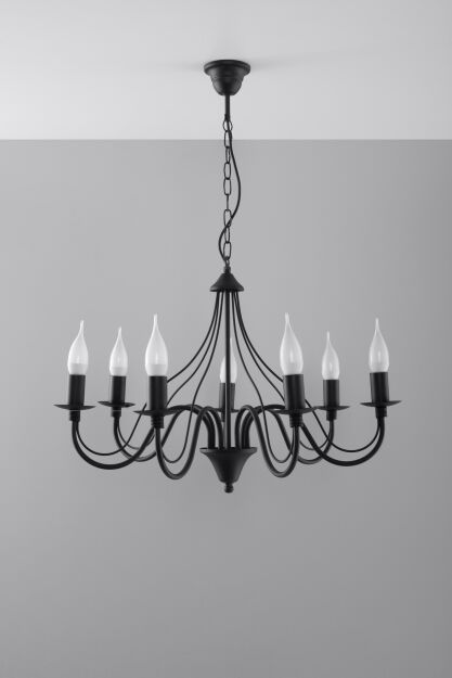 Klasyczna Lampa Wisząca Świeca Żyrandol MINERWA 7 Czarny SL.219 styl pałacowy