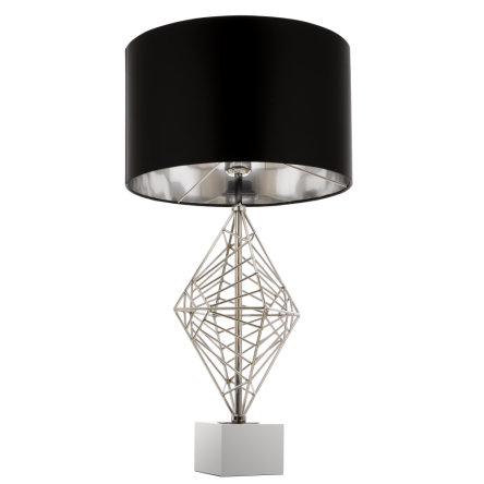  Lampa stołowa  Caracas - T01960CH Cosmo Light  Klosz jest czary ze srebrnym wnętrzem fantazyjna podstawa  w kolorze chromu