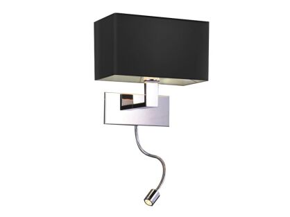 Kinkiet Martens AZzardo MB2251-B-LED-R BK AZ1558 z metalu w kolorze chromu i czarnego materiału w kształcie prostokąta nowoczesna do czytania LED