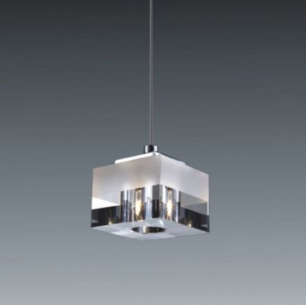 Lampa wisząca Cubric MD9216-1A Italux  nowoczesna lampa wykończenie w kolorze chromu klosz w kształcie kostki transparentno-mleczny