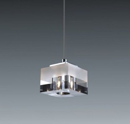 Lampa wisząca Cubric MD9216-1A Italux  nowoczesna lampa wykończenie w kolorze chromu klosz w kształcie kostki transparentno-mleczny