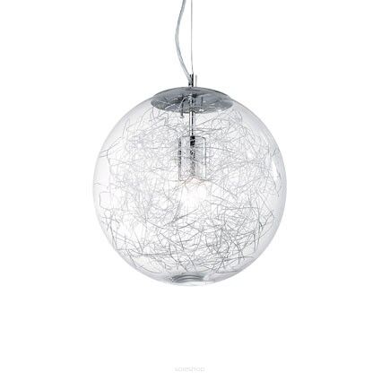 Lampa wisząca Mapa Max SP1 D40 Ideal Lux  045122  Klosz w kształcie kuli wykonany z przezroczystego szkła z dekoracją z aluminiowych drucików w środku